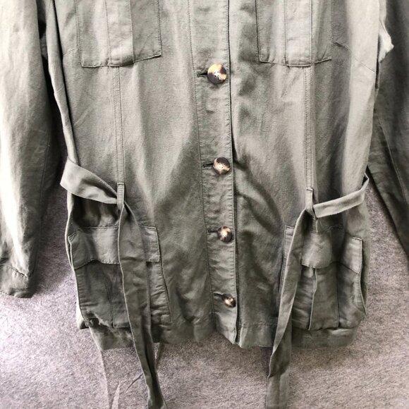 J. Jill Linen Blend Utility Jacket Womens XL Olive Green Tie Waist Military - Picture 7 of 9